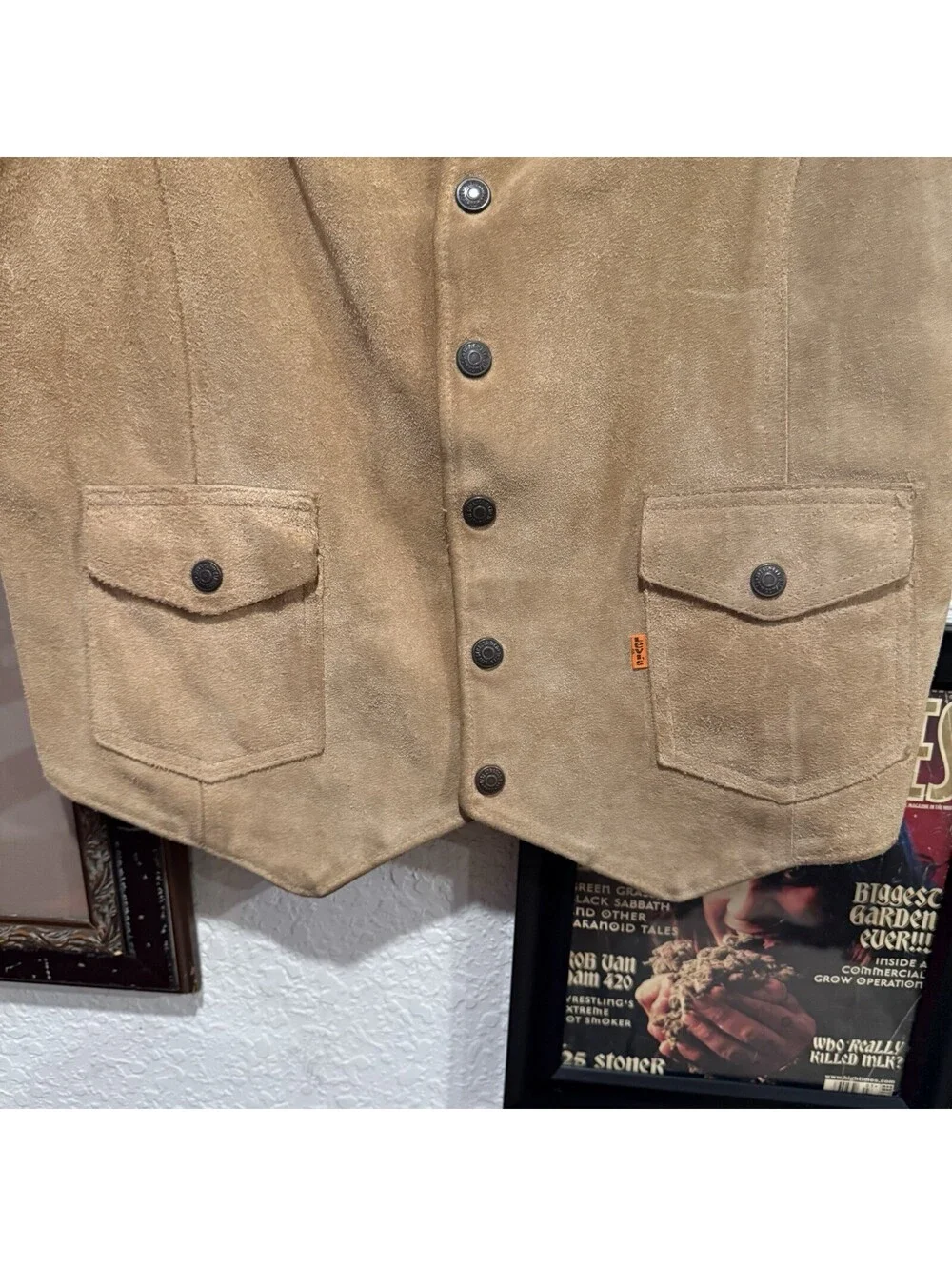 Vintage 60s/70s RARE Levis Tan Suede Western Disco USA Vest Mens Medium
